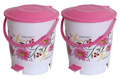 Kuber Industries Flower Print Plastic 2 Pieces Garbage Waste Dustbin/Recycling Bin for Home Office Factory with Lid 10 Liters (Pink)-KUBMART10942