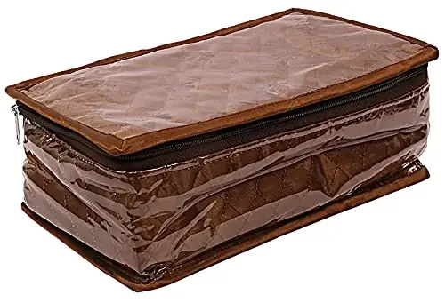 Kuber Industries Jewellery Box/Organizer with 6 Transparent Pouch & 1 Bangle/Watch Rod (Brown)