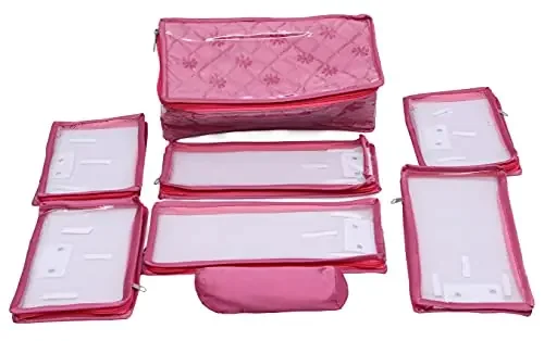 Kuber Industries Jewellery Box/Organizer with 6 Transparent Pouch & 1 Bangle/Watch Rod (Maroon) Pack of 1