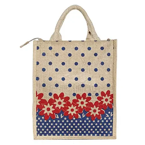 Kuber Industries Jute Lunch Carry Bag (Blue)-CTLTC14925