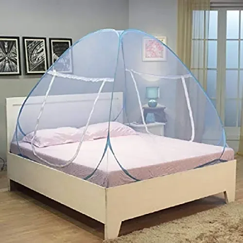 Kuber Industries Mosquito Net Foldable King Queen Size (Double Bed) with Free Saviours 6.5 X 6.5 Feet (Blue)