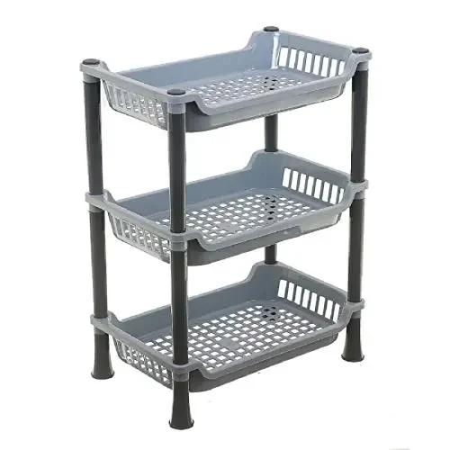 Kuber industries Plastic 3 Layer Multi-Purpose Kitchen Storage Basket Rack (Grey) – CTKTC030660
