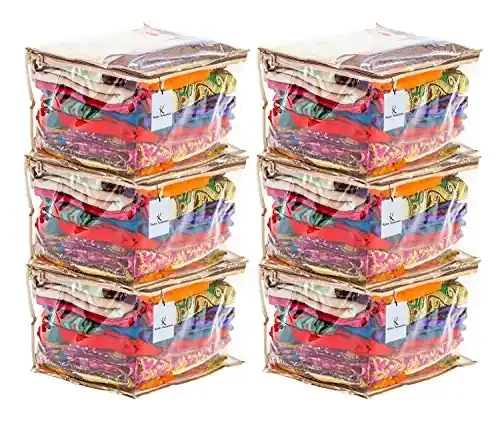 Kuber Industries PVC Saree Cover with Capacity of 10-15 Sarees Set of 6 PcsCtknew162