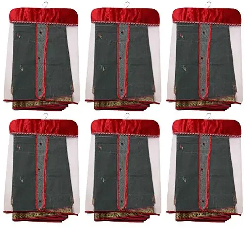 Kuber Industries Satin 6 Pieces Hanging Saree Cover Set (Maroon)-Ctktc25498