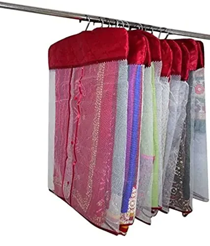 Kuber Industries Satin Hanging Saree Cover (Set of 12) – Maroon
