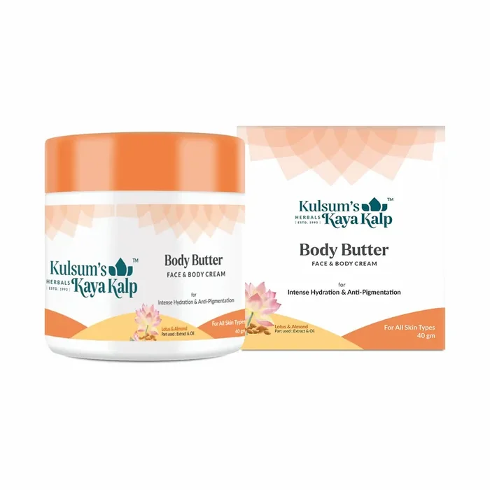 Kulsum‘s Kaya Kalp Herbals Body Butter For Intense Hydration & Anti Pigmentation Ideal For Men & Women With Lotus & Almond For All Skin Types 40gm