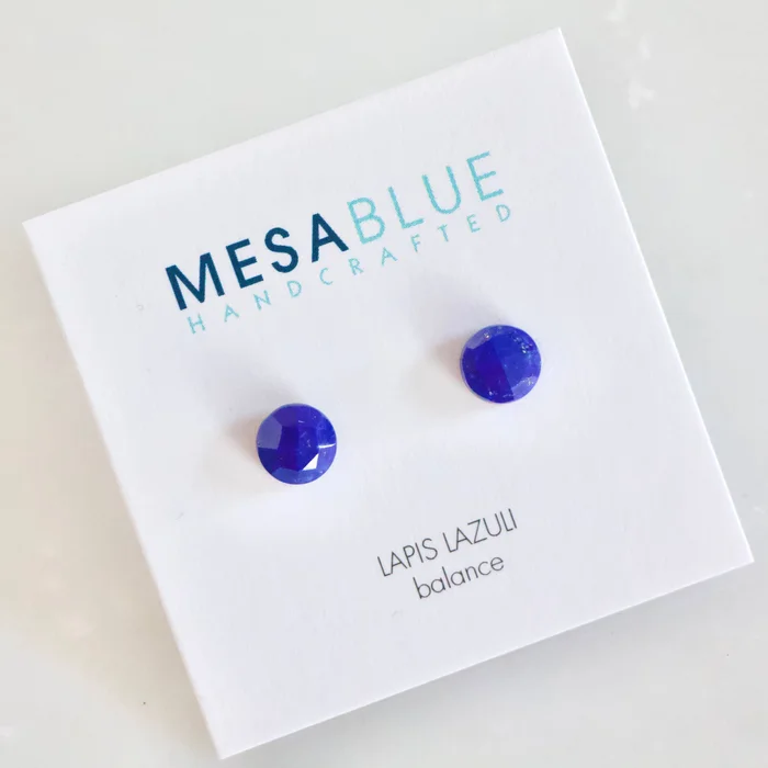 Lapis Lazuli Stud Earrings -Faceted