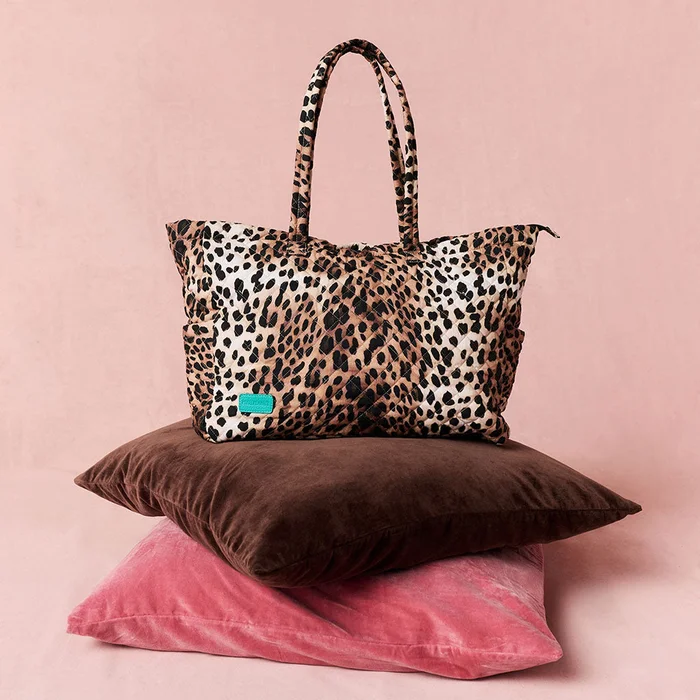 Leopard Beige Loretta Leopard Quilted Tote Bag | Posh Peanut®
