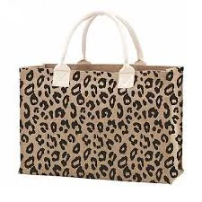 Leopard Burlap Tote Bag
