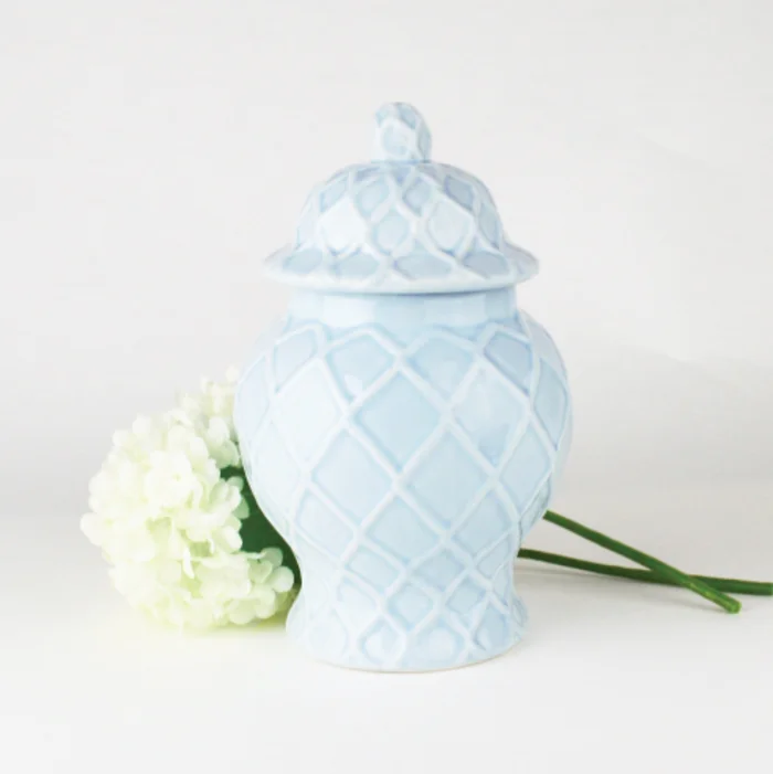LIGHT BLUE TEXTURED SMALL GINGER JAR