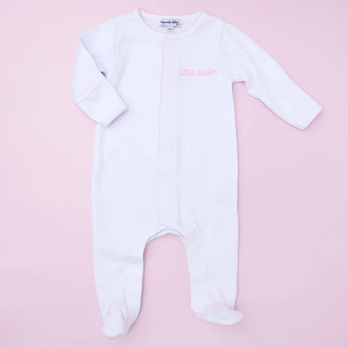 Little Sister Embroidered Footie: Newborn
