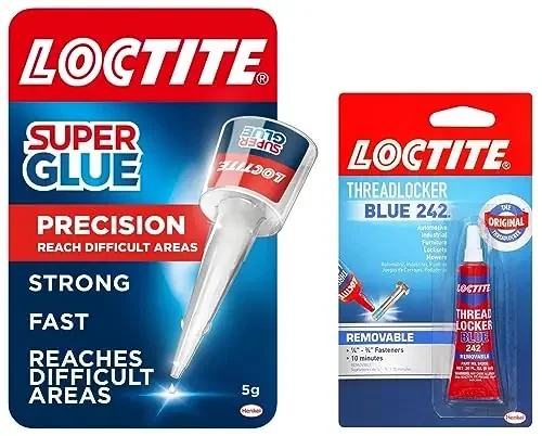 Loctite Threadlocker Blue 242 locks and seals threaded & Loctite Precision Strong All Purpose Liquid Adhesive 5g