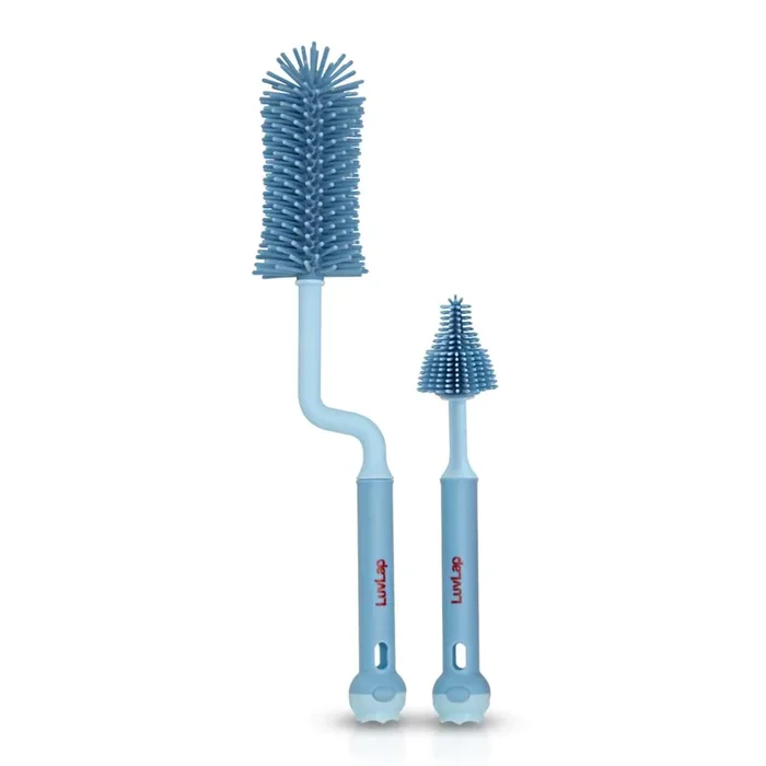 LuvLap 360° Movable Silicone Bristle Baby Feeding Bottle Cleaning Brush & Nipple Cleaner, Ergonomic Handle, Easy to Clean Bottle Corners for Narrow Neck & Wide Neck Feeding Bottles, Blue