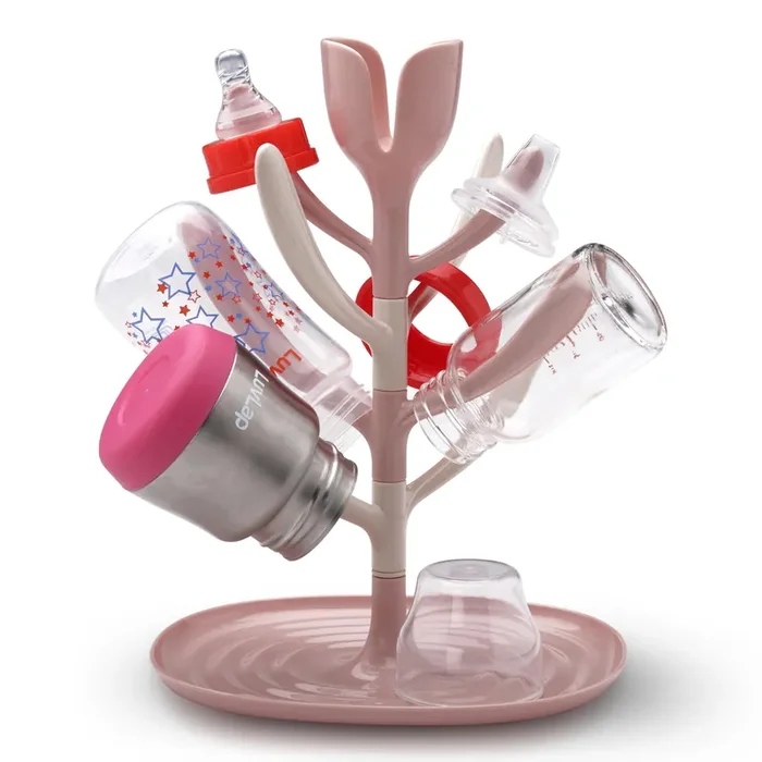 LuvLap Baby Bottle Drying Rack, 360° rotatable, high capacity, compact, space saving, portable bottle dryer with nipple holder, Suitable for sipper cups, breast pump parts & feeding accessories (Pink)