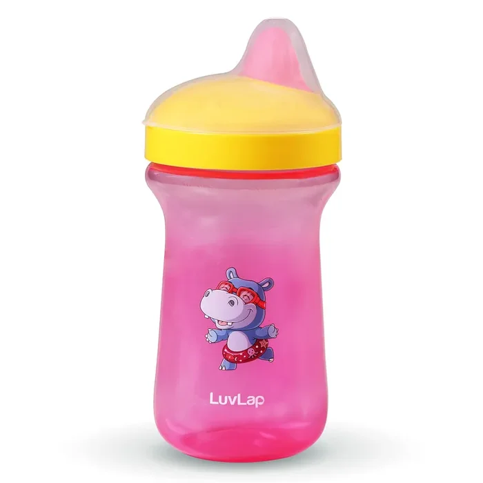 LuvLap Happy Hippo Hard Spout Sipper for Infant/Toddler, 300ml, Anti-Spill Sippy Cup with Easy Sip Bite Resistant Hard Spout, Ergonomic Shape, BPA Free, 6m+ (Pink, Polypropylene (PP))