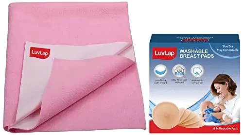 LuvLap Washable Maternity Nursing Breast Pads 6 Pcs Reusable Leak-Proof & Instadry Anti-Piling Fleece Extra Absorbent Quick Dry Sheet for Baby Pack of 1 Baby Pink
