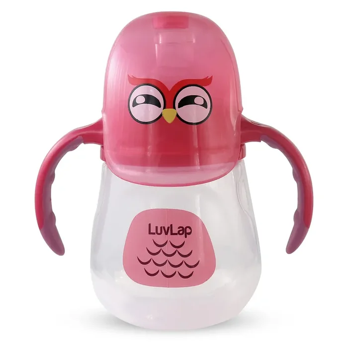 LuvLap Wise Owl Sipper, Soft Silicone spout, Anti-Spill, Colour, 210ml, 6m+ (Pink)