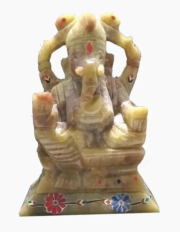 MARBLE INLAY ART AGRA – PACCHIKARI Handcrafted Lord Ganesha with Exclusive Inlay Work Home Office and Temple. Size – 4 inch Height. (Multicolored)
