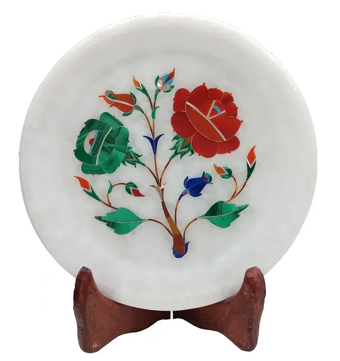 MARBLE INLAY ART AGRA – PACCHIKARI Handcrafted Marble Decorative Plate with Inlay Work for Home Office and Perfect for Gifting. Size – 5 x 5 inch.