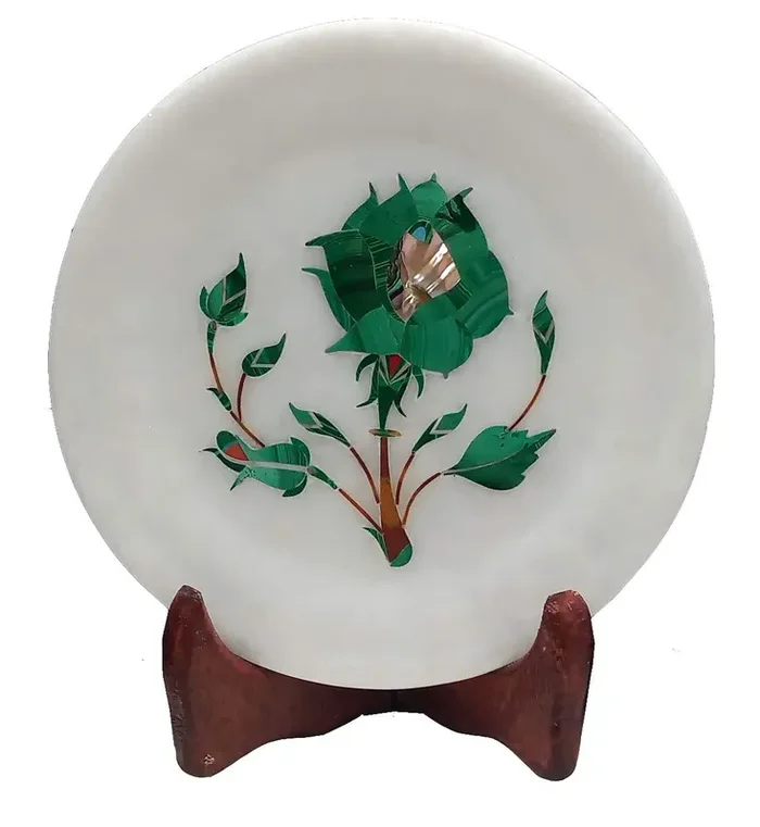 MARBLE INLAY ART AGRA – PACCHIKARI Handcrafted Marble Decorative Plate with Inlay Work for Home Office and Perfect for Gifting. Size – 5 x 5 inch