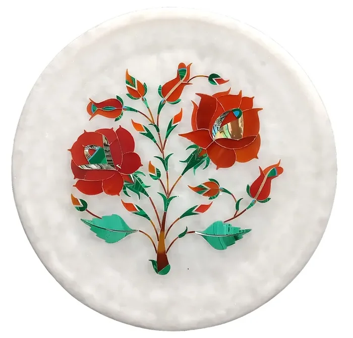 MARBLE INLAY ART AGRA – PACCHIKARI Handcrafted Marble Decorative Plate with Inlay Work for Home and Perfect Gifting. ( Size – 6 x 6 inch )