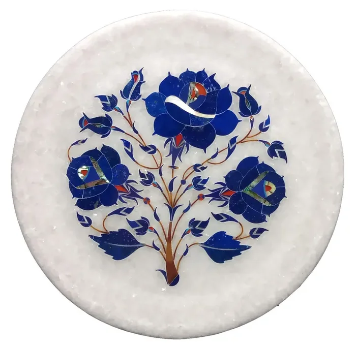 MARBLE INLAY ART AGRA – PACCHIKARI Handcrafted Marble Decorative Plate with Inlay Work Perfect Home Decor.(Size – 7 x 7 inch)