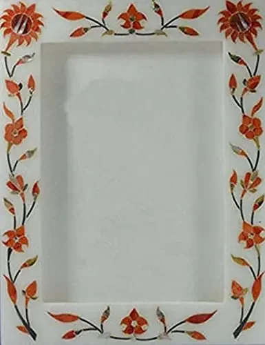 MARBLE INLAY ART AGRA – PACCHIKARI Marble Photo Frame with Inlay Work Showpeace Item for Home Decoration