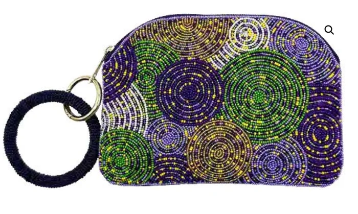 Mardi Gras Spiral Beaded Wristlet