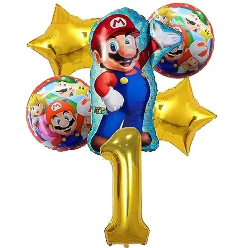 Mario Birthday Party Supplies 6 PCS Mario Brothers Mylar Balloons for Boys Girls 1st Birthday Baby Shower Mario Themed Party Decorations (1st Birthday)