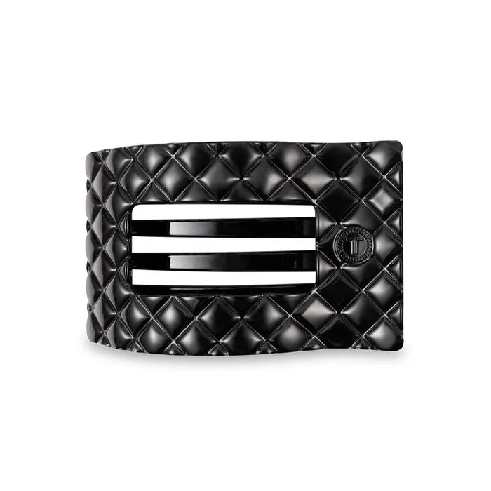 Medium Flat Rectangle Clip Quilted Jet Black