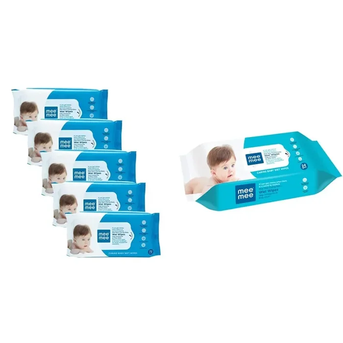 Mee Mee Baby Gentle Wet Wipes ((72 Pcs,Pack of 05), Aloe Vera Wet Wipes) & Mee Mee Caring Baby Wet Wipes with Aloe Vera (30 Pcs)