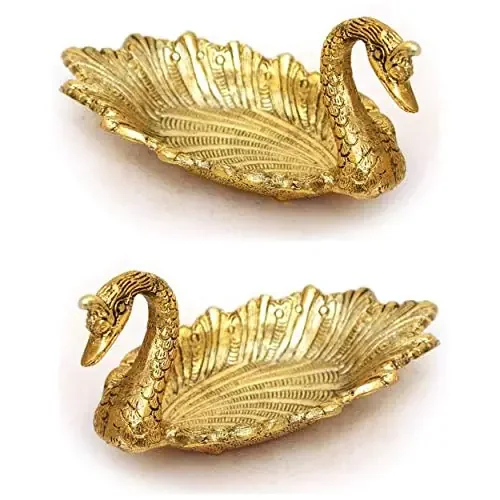 MEENAKARI ENAMEL PRODUCTS Oxidized Metal Swan Shape Dry Fruit Tray Duck Bowl for Flower Petal Snacks Platter (2 Pcs Set)
