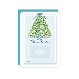 MERRY CHRISTMAS TREE WITH BLUE BOW GIFT CARD GREETING