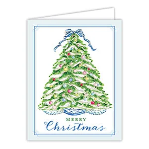 MERRY CHRISTMAS TREE WITH BLUE BOW GREETING CARDS BOX
