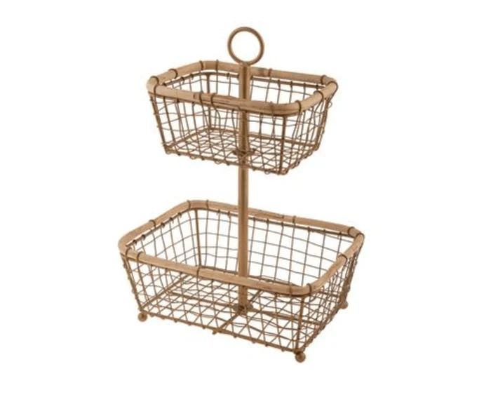 Metal and Cane Tiered Basket