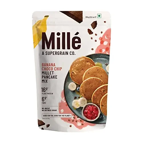 Mille Banana Choco-Chip Millet Pancake NO MAIDA High Plant Protein Low Carbs Low GI Millet Grain No Refined Sugar 250 grams