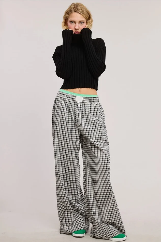 Mimosa – Mid-Low Rise Elasticized Waistband Gingham Pattern Pants