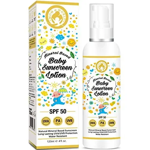 Mom & World Mineral Based Baby Sunscreen Lotion SPF 50 PA+++ 120ml – UVA/UVB Protection Water Resistance