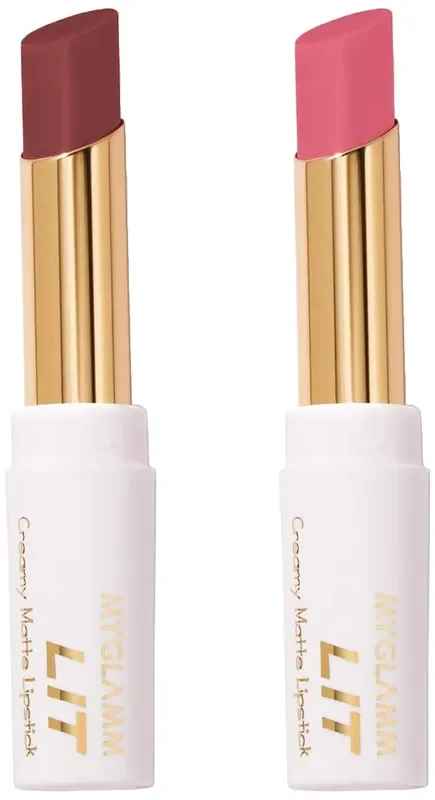 MyGlamm LIT Creamy Matte Lipstick-Tequila Sunrise (Pink)- 3.7gm & MyGlamm LIT Creamy Matte Lipstick-Purple Martini (Brown)- 3.7gm