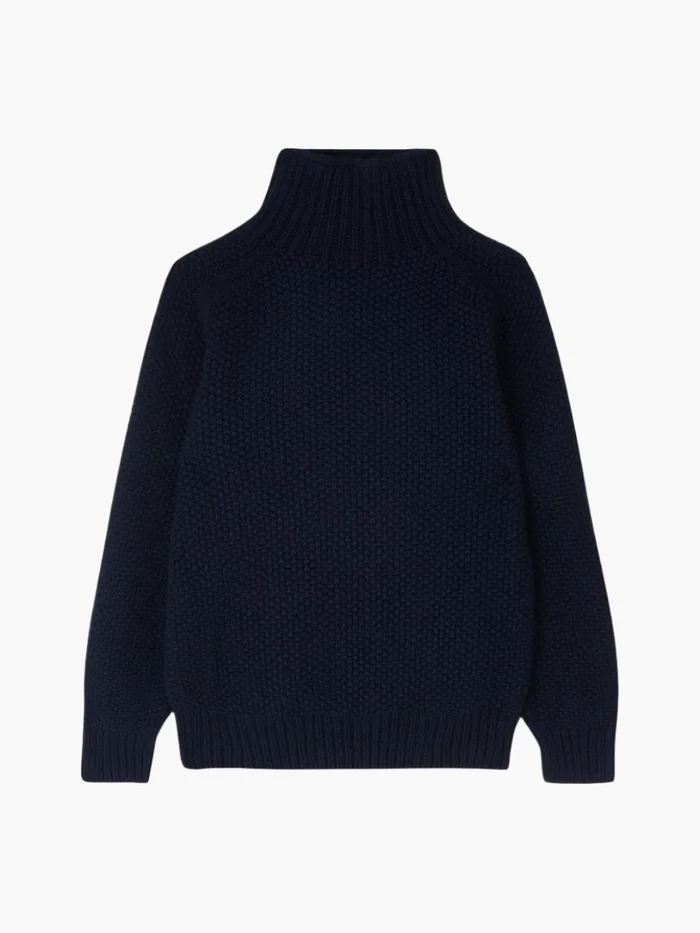 Navy Moss Stitch Turtleneck Jumper