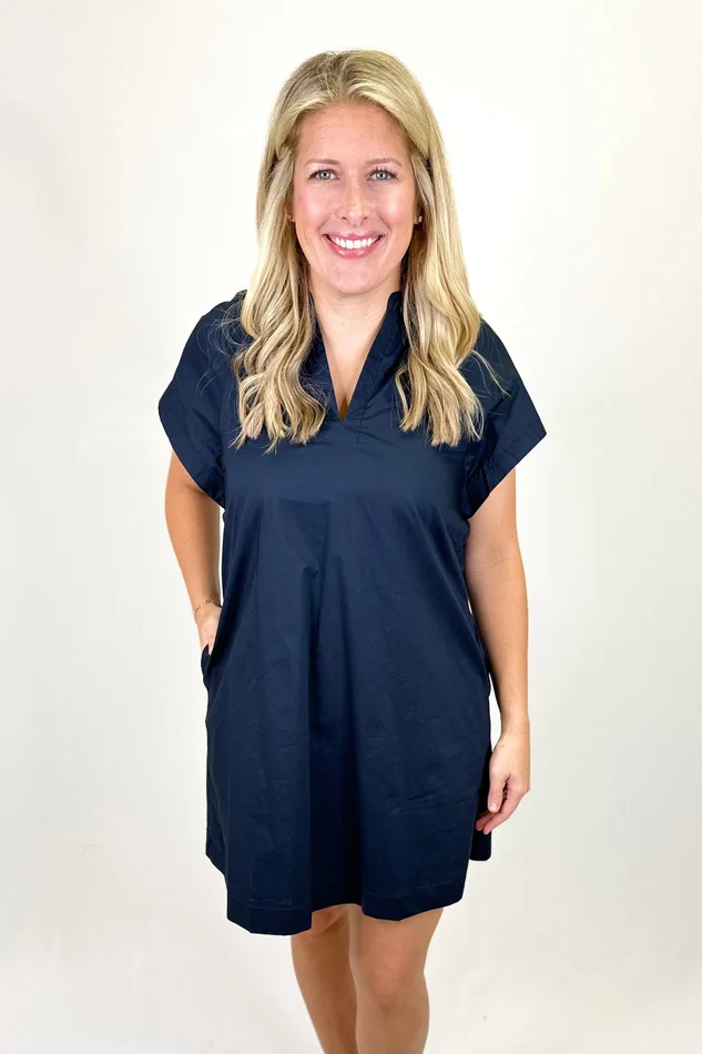 NAVY VNECK SHIFT DRESS