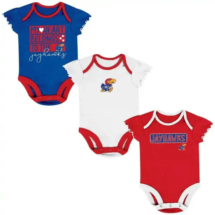 NCAA Kansas Jayhawks Infant Girls‘ 3pk Bodysuit Set – 3-6M