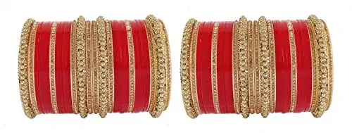 NMII Acrylic Chuda Bangle Set Studded with Zircon for Girls & Women (Pack of 60 Tomato Red-2.6)