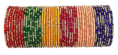 NMII Acrylic (Plastic) and Zircon Gemstone with Beads Bangle Set For Women/Girls 2.4 Acrylic (Plastic) Zircon Gemstone