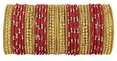 NMII Glass Star Shape and Snake Shaped Beads Adhesived Ball Chain Linked Glossy Finished Silk thread Bangle set for Women and Girls 2.8 Glass