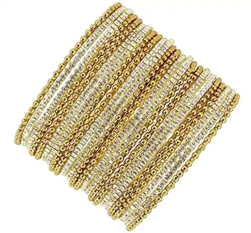 NMII Non-Precious Metal With Base Metal And Zircon Gemstone Studded Ballchain Linked Glossy Finished Bangle Set For women and Girls 2.2 Metal Zircon Gemstone