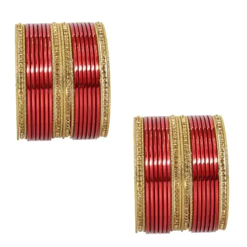 NMII Non Precious Metal with Base Metal Zircon Gemstone Studded Glossy Finished and Textured Design Traditional Bangle set for Women and Girls 2-6 Metal Zircon Gemstone