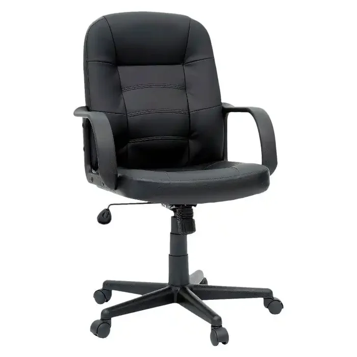 Office Dorm Chair Bonded Leather Black – Room Essentials™ Ergonomic Swivel, Adjustable Height, Foam Padding
