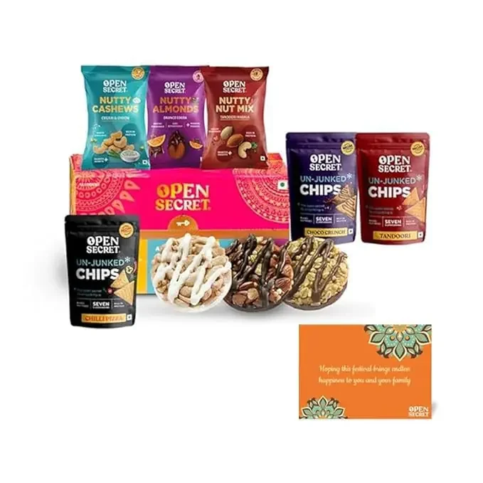 Open Secret Holi Gift Box Combo of 11 Dry Fruits Gift Box, Cookies, Chips, Gift Hamper, Holi Gift Hampers, Gift Set, Corporate Gifts for Employees with Greeting Card