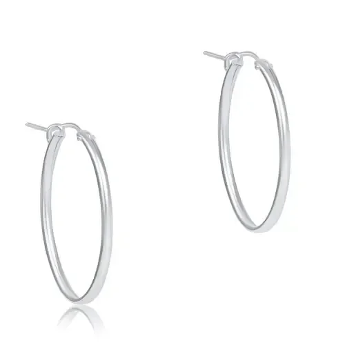 Oval Sterling Silver Hoop 1″ Smooth Earrings